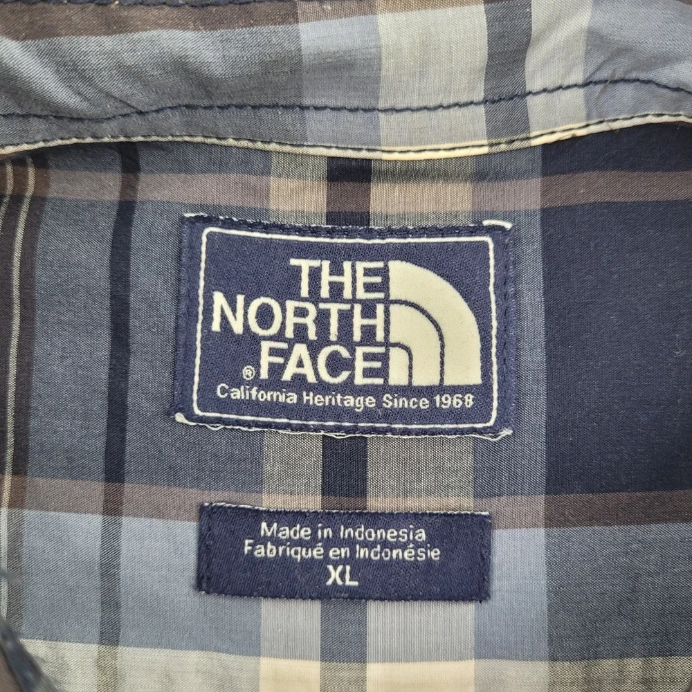 The North Face Mens XL Blue Plaid Long Sleeve Button Down Cotton Shirt KU 683677